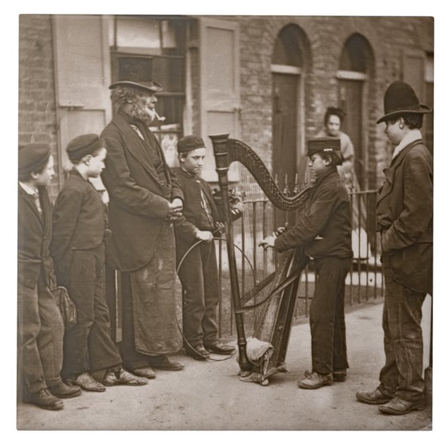 Italian Street Musicians, from 'Street Life in Lon Tile (Front)