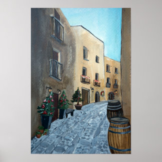 Italian street on Christmas | Sicily, Mediaeval Poster