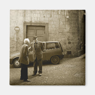 Italian street scene in sepia square magnet