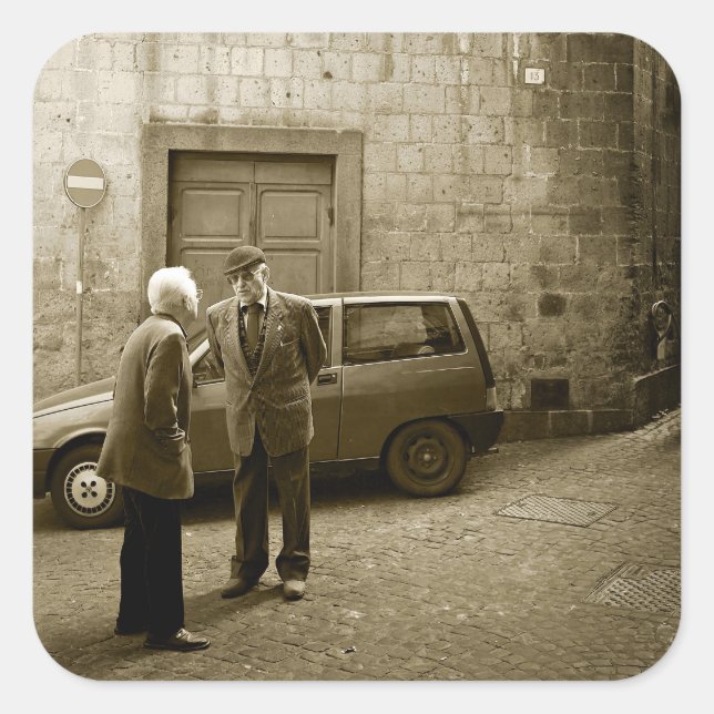 Italian street scene in sepia square sticker (Front)