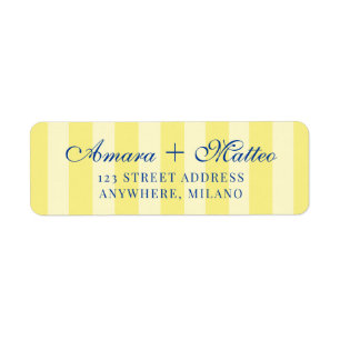 Italian Striped Blue Yellow Wedding Return Address