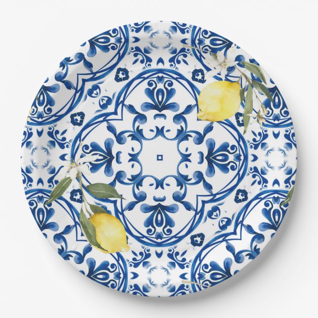 Italian style,mediterranean,majolica,lemon, paper plate (Front)