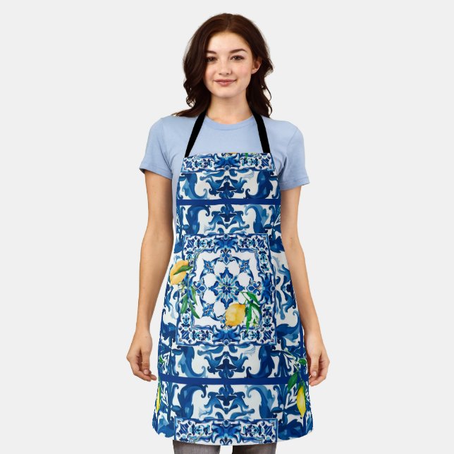 Italian style,Mediterranean,mosaic,blue, Apron (Worn)