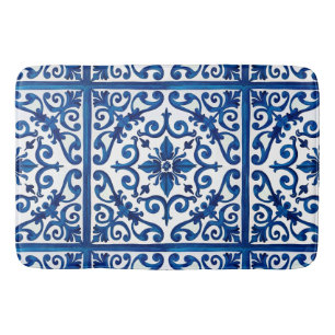 Italian style,Mediterranean,mosaic,blue, Bath Mat