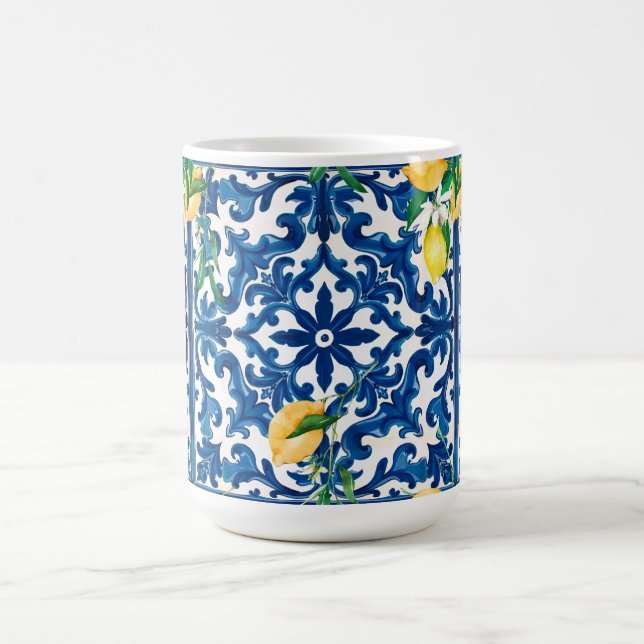 Italian style,Mediterranean,mosaic,blue, Coffee Mug (Center)