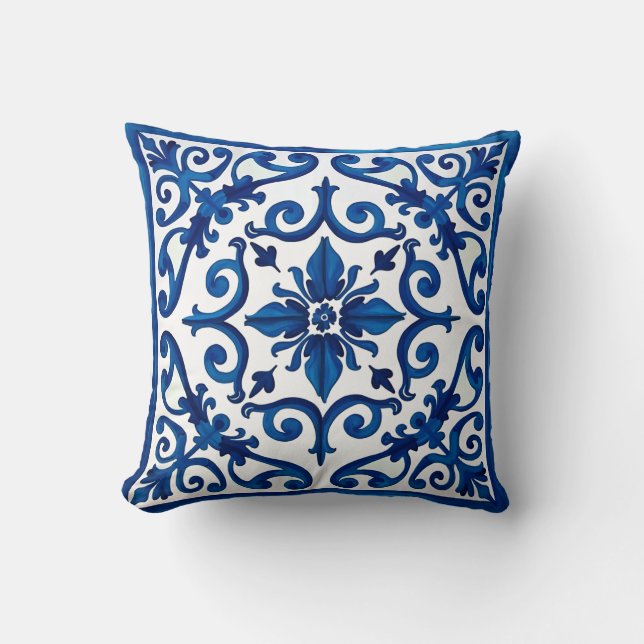 Italian style,Mediterranean,mosaic,blue, Cushion (Front)