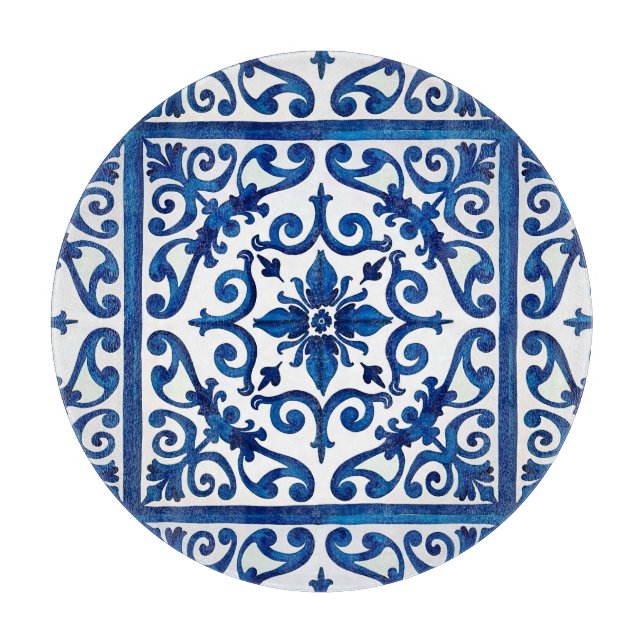 Italian style,Mediterranean,mosaic,blue, Cutting Board (Front)