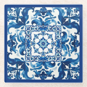 Italian style,Mediterranean,mosaic,blue, Glass Coaster