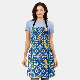 Italian style,Mediterranean,mosaic,blue,lemon, Apron