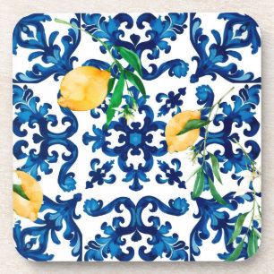 Italian style,Mediterranean,mosaic,blue,lemon, Coaster