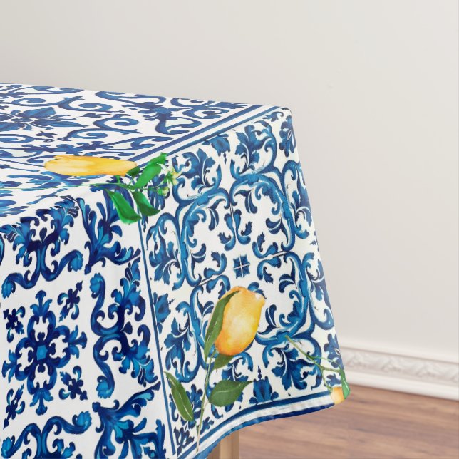 Italian style,Mediterranean,mosaic,blue,lemon, Tablecloth (In Situ)