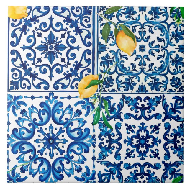 Italian style,Mediterranean,mosaic,blue,lemon, Tile (Front)