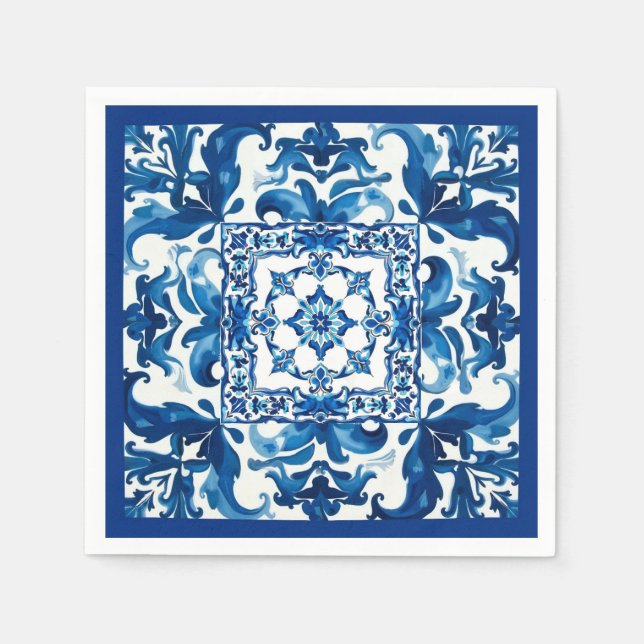 Italian style,Mediterranean,mosaic,blue, Napkin (Front)