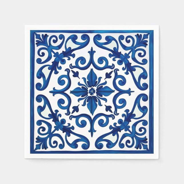 Italian style,Mediterranean,mosaic,blue, Napkin (Front)