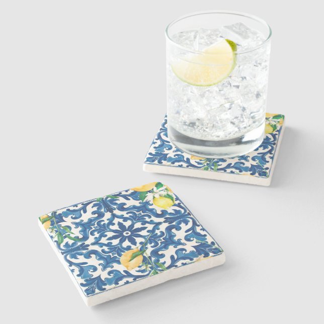 Italian style,Mediterranean,mosaic,blue, Stone Coaster (Side)