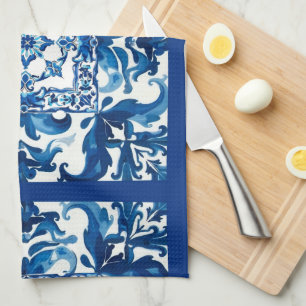 Italian style,Mediterranean,mosaic,blue, Tea Towel