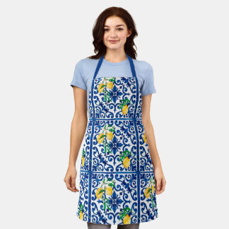 Italian style,mosaic,blue,lemon, apron