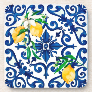 Italian style,mosaic,blue,lemon, coaster