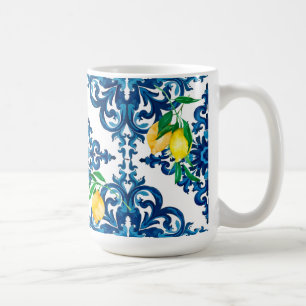 Italian style,mosaic,blue,lemon, coffee mug