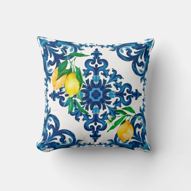 Italian style,mosaic,blue,lemon, cushion (Front)
