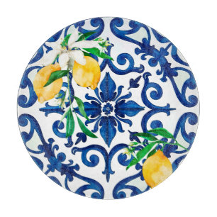 Italian style,mosaic,blue,lemon, cutting board