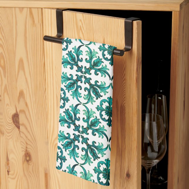 Italian style,mosaic,green  tea towel (Thirds Fold)