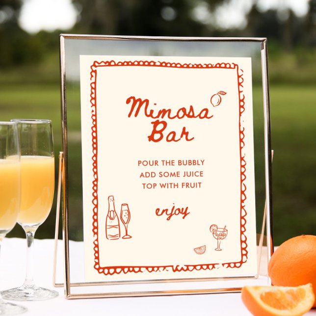Italian Style Orange Hand Drawn Mimosa Bar Poster (Creator Uploaded)
