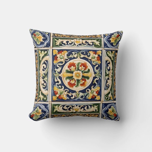 Italian style, tiles, majolica, floral cushion (Front)