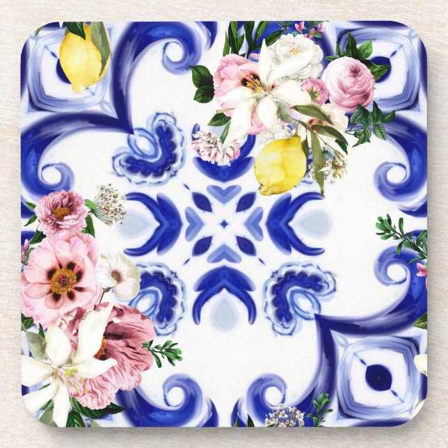 Italian style,tiles,majolica,lemon All-Over Print Coaster (Front)