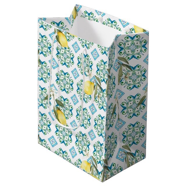 Italian style,tiles,majolica,lemon ,All-Over Print Medium Gift Bag (Front Angled)