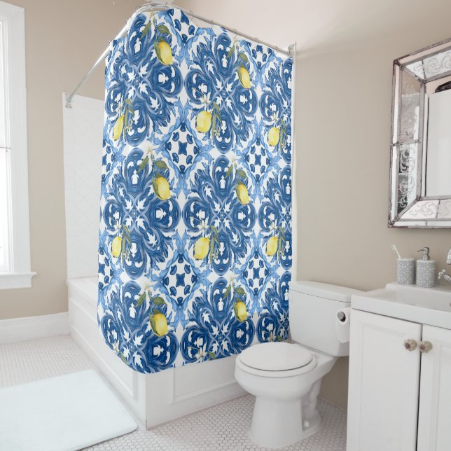 Italian style,tiles,majolica,lemon ,All-Over Print Shower Curtain (In Situ)