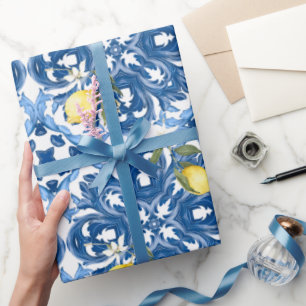 Italian style,tiles,majolica,lemon ,All-Over Print Wrapping Paper