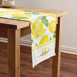Italian Summer Citrus Botanical Lemon Monogram Long Table Runner