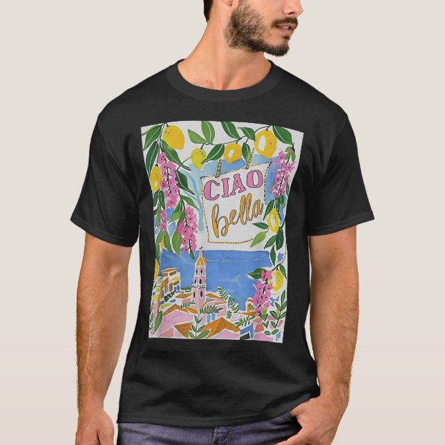 Italian Summer Lemon Floral Ciao Bella Italy  T-Shirt (Front)