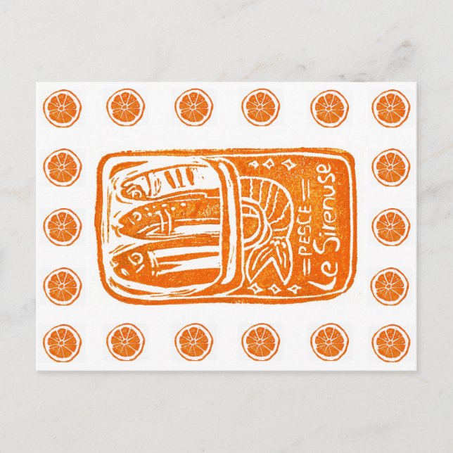 Italian Summer Linocut Design - Tinned Sardines Postcard (Front)