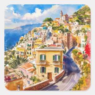 italian summer ,Positano,Italy Amalfi Coast Sunset Square Sticker