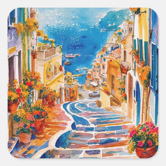 italian summer ,Positano,Italy Amalfi Coast Sunset Square Sticker (Front)