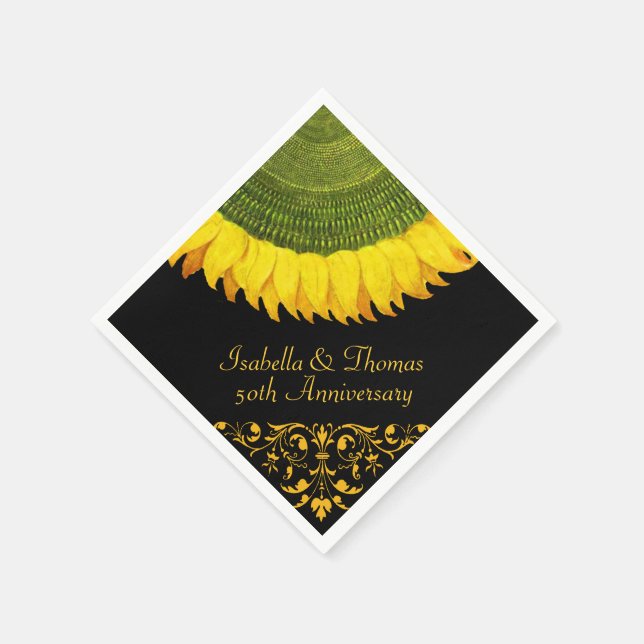 Italian Sunflower Black Anniversary Napkin (Corner)