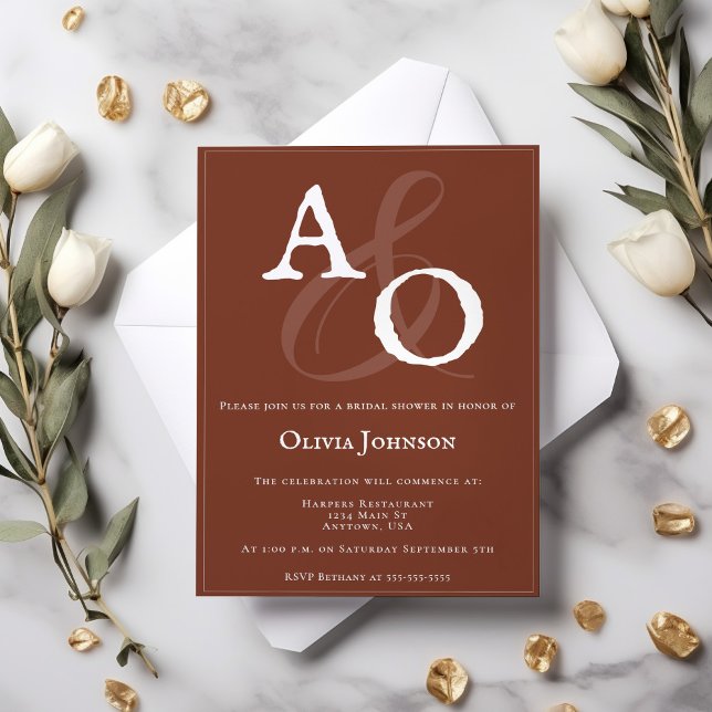 Italian Sunset Orange Minimalist Monogram Bridal Invitation (Italian Sunset Orange Minimalist Monogram Bridal Shower Invitation)