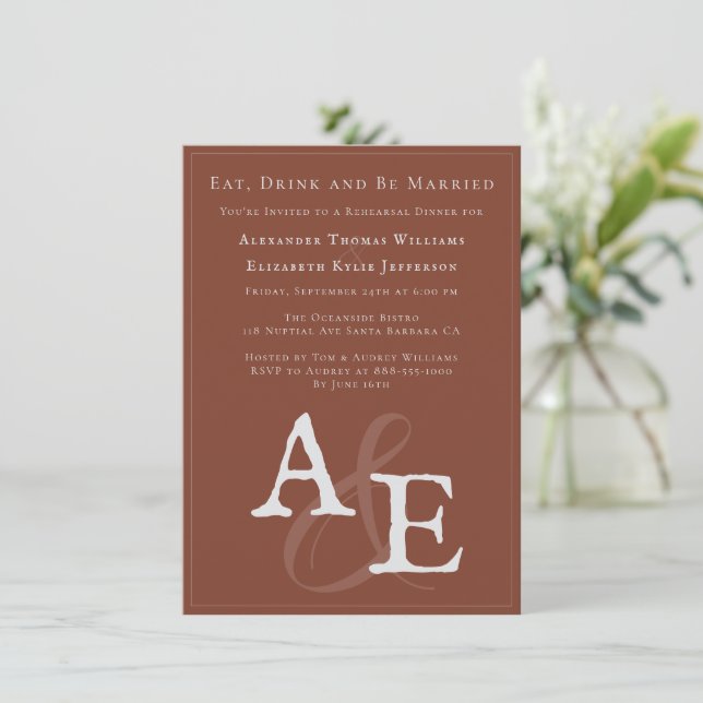 Italian Sunset Orange Minimalist Monogram  Invitation (Standing Front)
