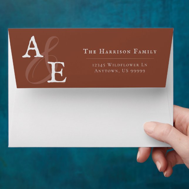 Italian Sunset Orange Minimalist Monogram Wedding Envelope (Hand)