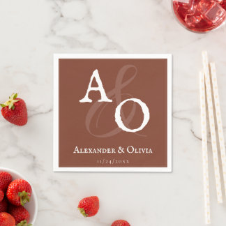 Italian Sunset Orange Minimalist Monogram Wedding Napkin