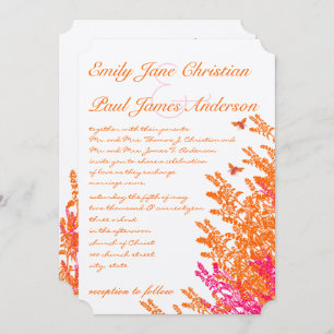 Italian Sunset Orange Pink Wildflower Bee Wedding Invitation