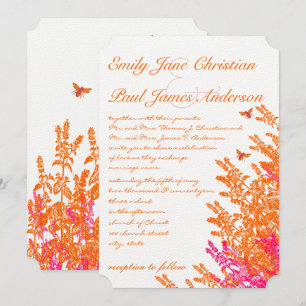 Italian Sunset Orange Pink Wildflower Bee Wedding Invitation