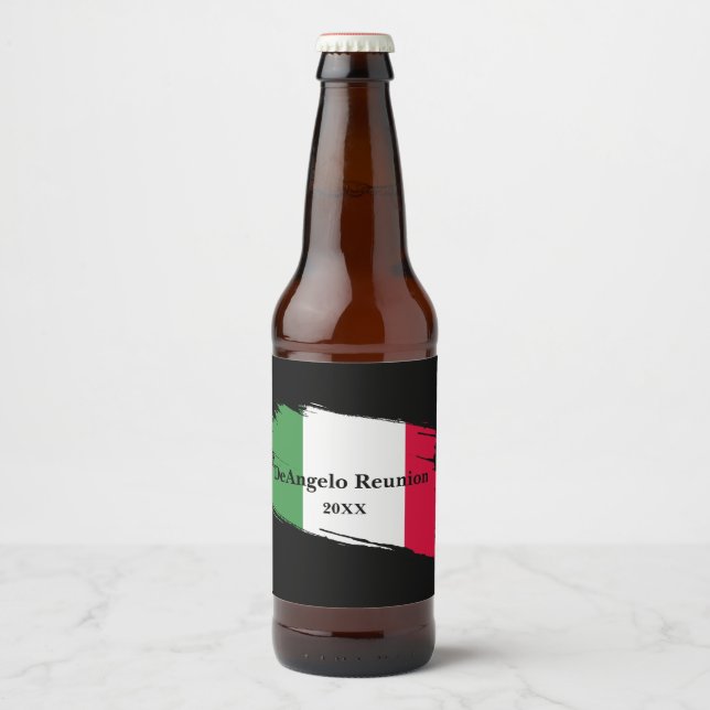 Italian Surname Name Custom Flag Colours Reunion Beer Bottle Label (Front)