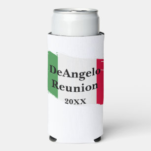Italian Surname Name Custom Flag Colours Reunion Seltzer Can Cooler
