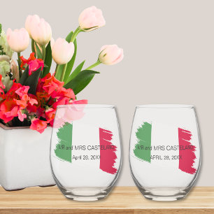 Italian Surname Name Custom Flag Colours Reunion Stemless Wine Glass