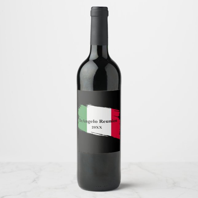Italian Surname Name Custom Flag Colours Reunion Wine Label (Front)