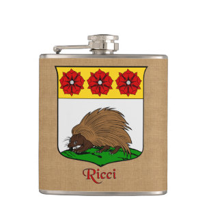 Italian Surname Ricci Heraldic Shield Hip Flask