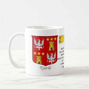 Italian Surname Verdi Heraldic Shield and Blazon Coffee Mug